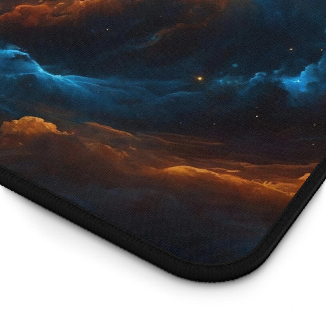 Abstract Blue & Orange Space Clouds Desk Mat – Dreamy Desk Mat by KlickieKeyz