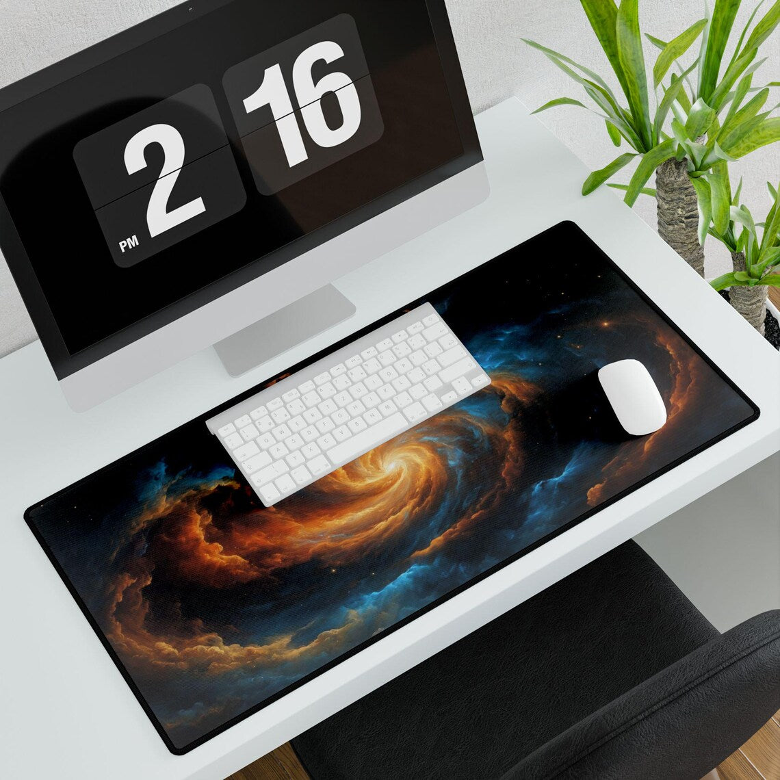 Abstract Blue & Orange Space Clouds Desk Mat – Dreamy Desk Mat by KlickieKeyz