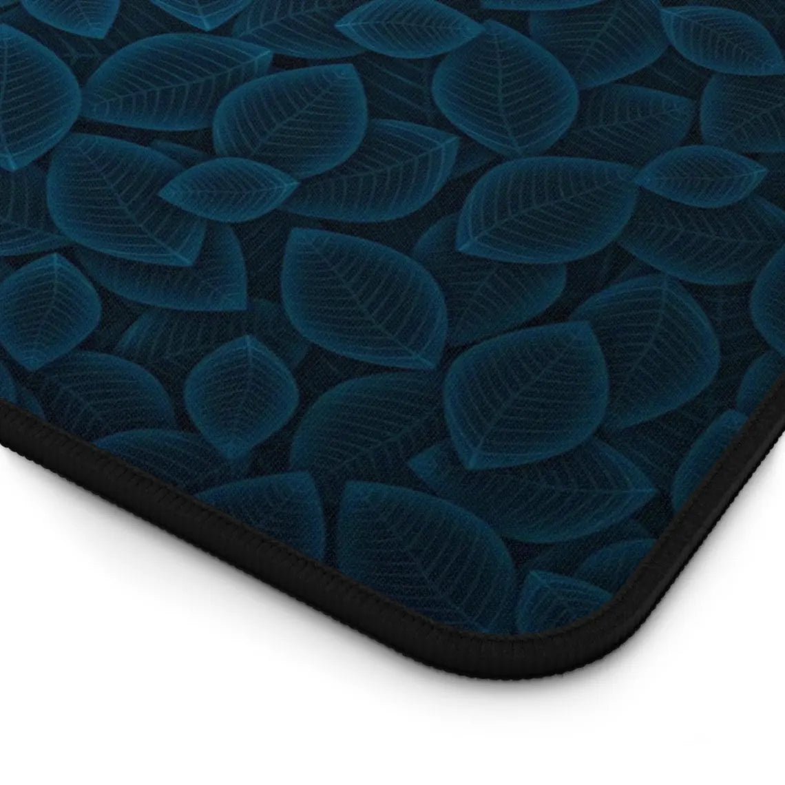 Blue & Black Plant Leaves Desk Mat – Botanical Nature Desk Mat by KlickieKeyz