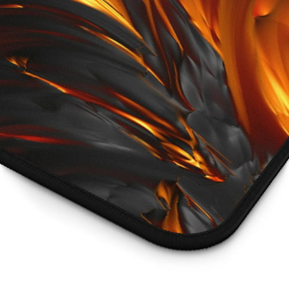 Abstract Orange & Black Lava Flow Desk Mat – Fiery Molten Elegance Desk Mat by KlickieKeyz