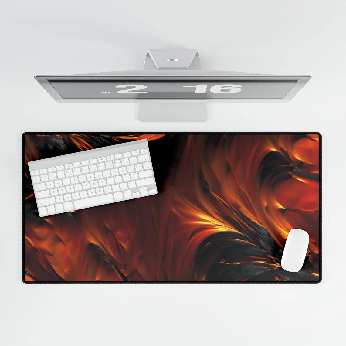 Abstract Orange & Black Lava Flow Desk Mat – Fiery Molten Elegance Desk Mat by KlickieKeyz