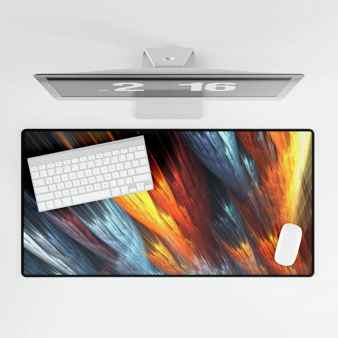 Abstract Orange & Silver Air Cloud Streaks Desk Mat – Sleek, Futuristic Desk Mat by KlickieKeyz