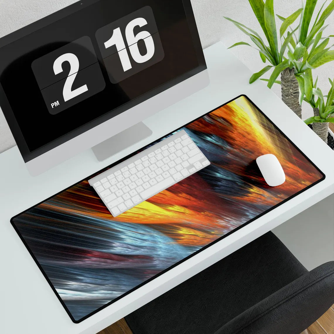 Abstract Orange & Silver Air Cloud Streaks Desk Mat – Sleek, Futuristic Desk Mat by KlickieKeyz