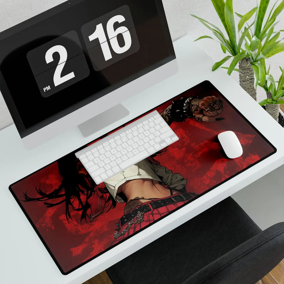 Beautiful Anime Girl with Tattoos on Red Background XL Gaming Mouse Pad – Bold & Edgy Desk Mat by KlickieKeyz